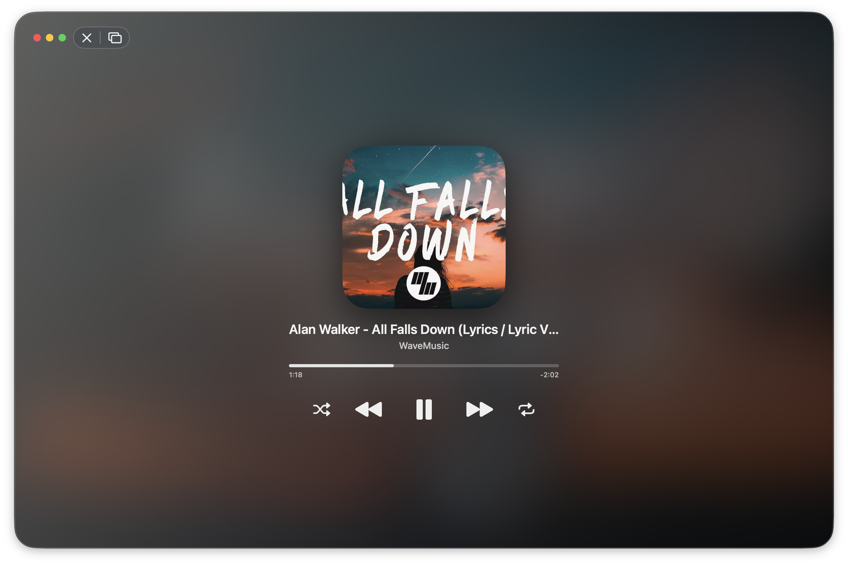 Large focused song window with album artwork and playback controls